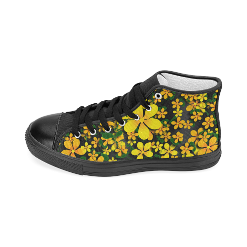 Pretty Orange & Yellow Flowers on Black Women's Classic High Top Canvas Shoes (Model 017)