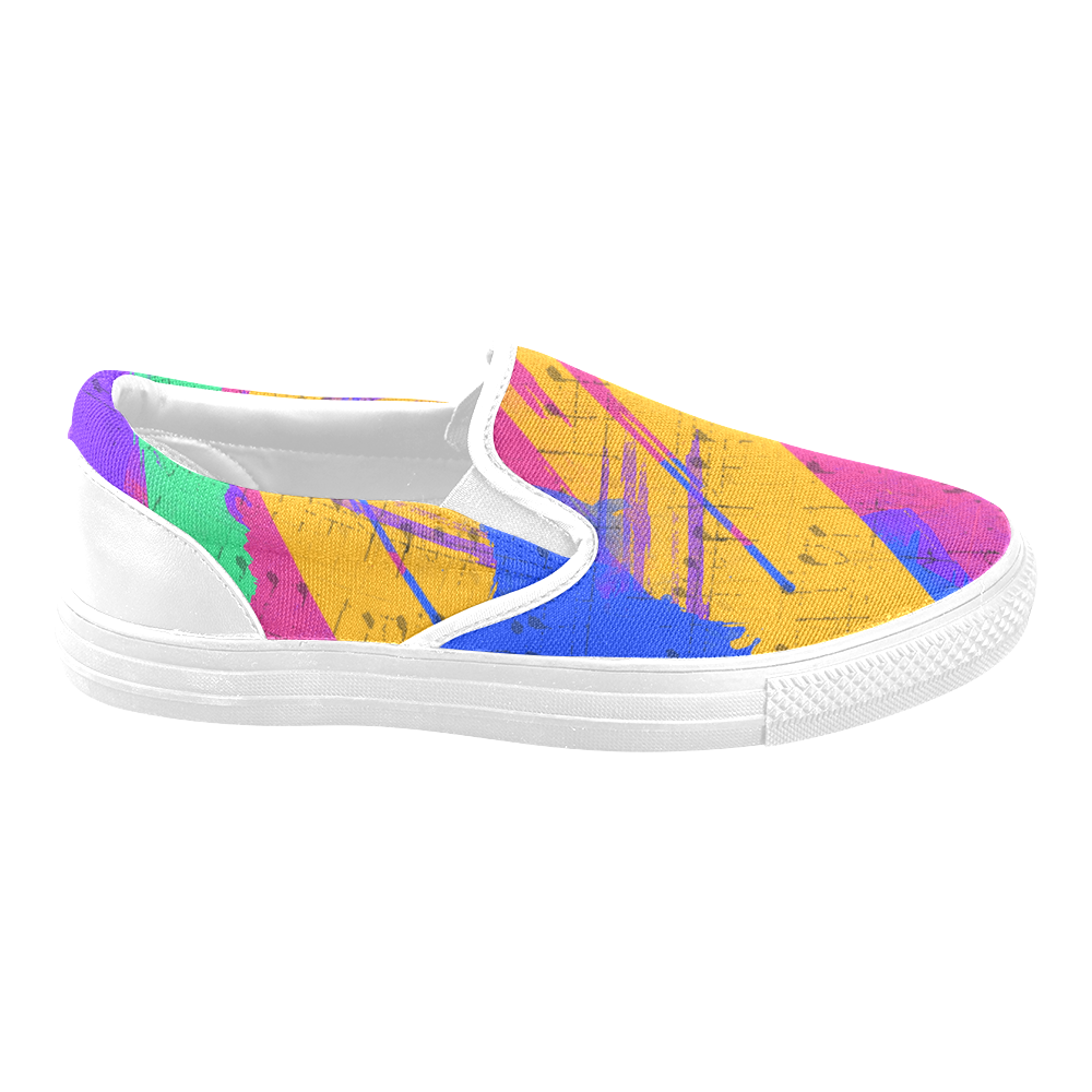 Groovy Paint Brush Strokes with Music Notes Women's Unusual Slip-on Canvas Shoes (Model 019)