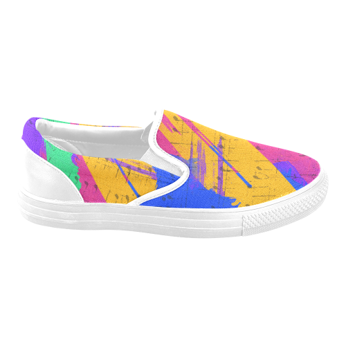 Groovy Paint Brush Strokes with Music Notes Women's Unusual Slip-on Canvas Shoes (Model 019)