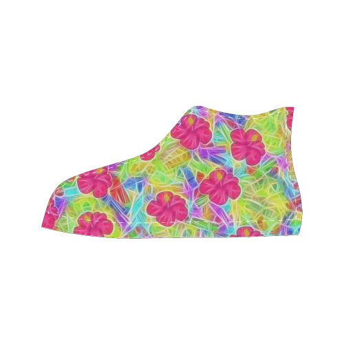 Pretty Pink Hawaiian Flowers Pattern Women's Classic High Top Canvas Shoes (Model 017)