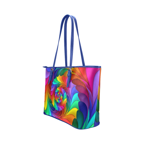 Psychedelic Rainbow Spiral Leather Tote Bag/Large (Model 1651) | ID ...