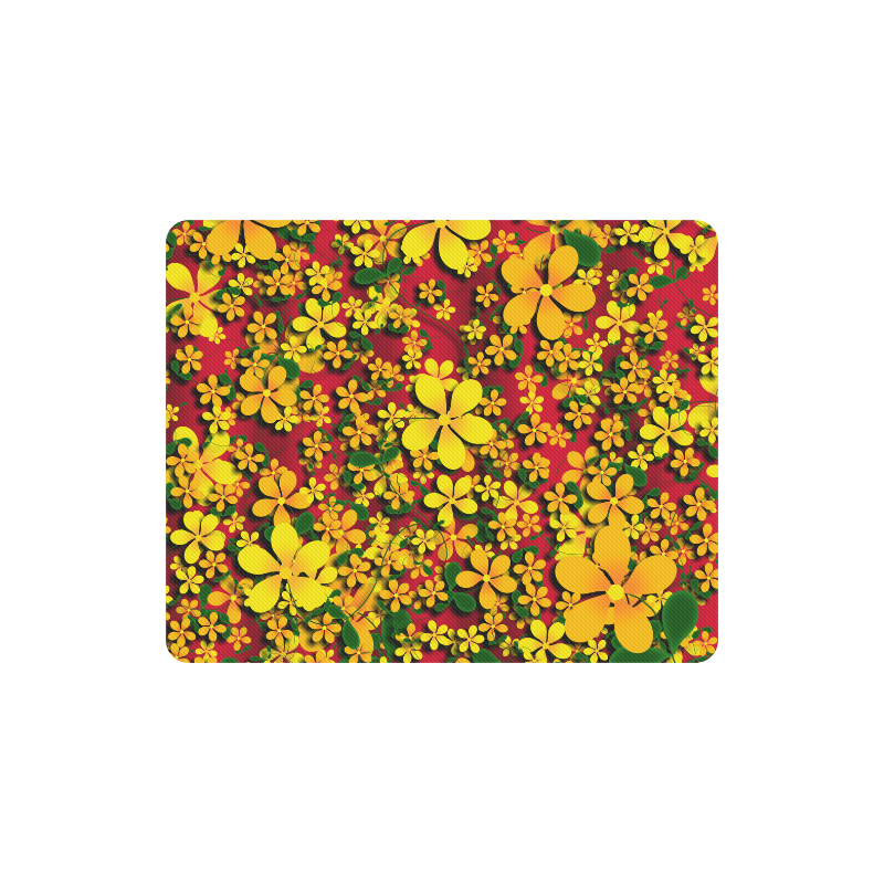 Pretty Orange & Yellow Flowers on Red Rectangle Mousepad