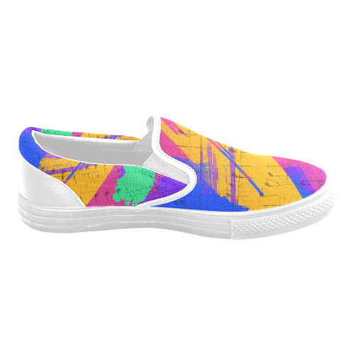 Groovy Paint Brush Strokes with Music Notes Men's Slip-on Canvas Shoes (Model 019)