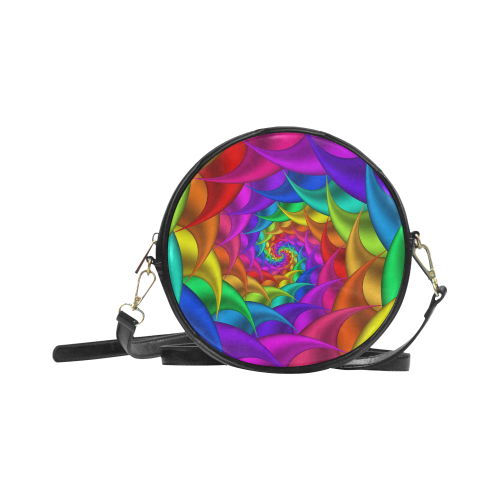 Psychedelic Rainbow Spiral Round Sling Bag (Model 1647)