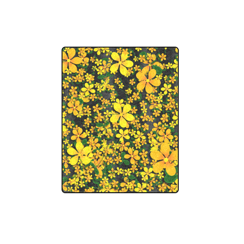 Pretty Orange & Yellow Flowers on Black Blanket 40"x50"