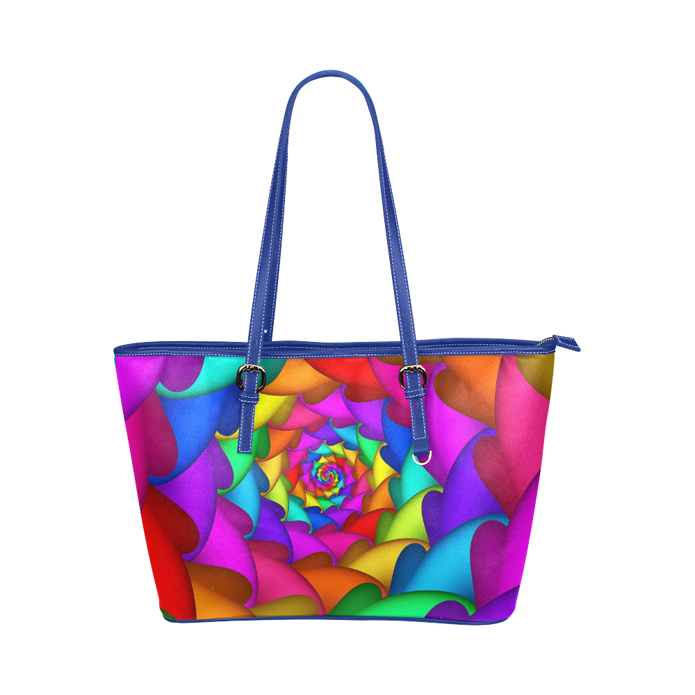 Psychedelic Rainbow Spiral Leather Tote Bag/Small (Model 1651)