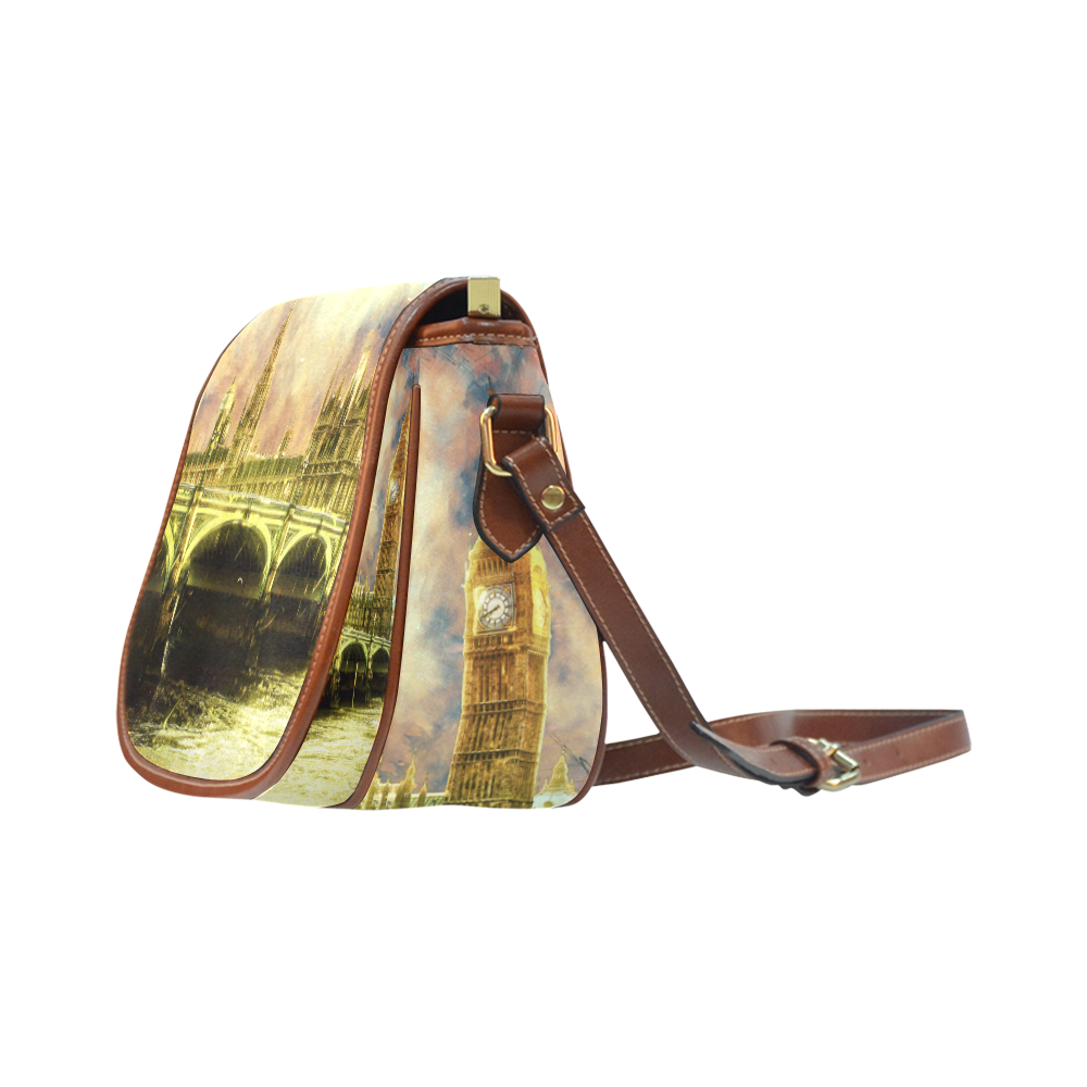 Abstract Golden Westminster Bridge in London Saddle Bag/Small (Model 1649) Full Customization