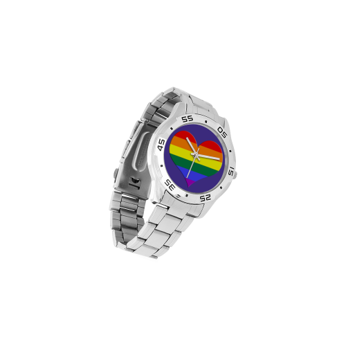 Gay Heart Rainbow Men's Stainless Steel Analog Watch(Model 108)