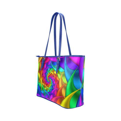 Psychedelic Rainbow Spiral Leather Tote Bag/Small (Model 1651)