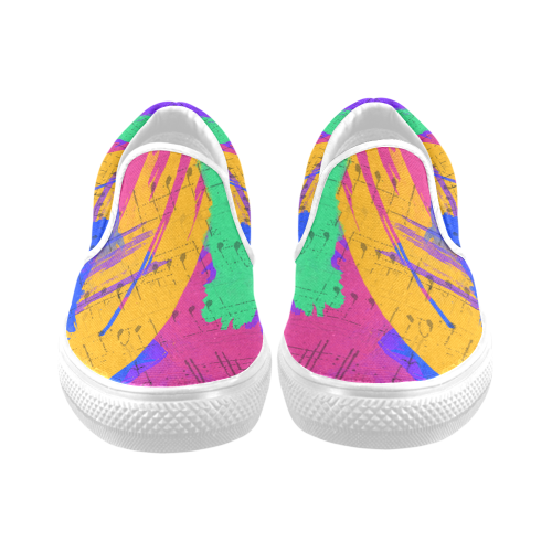 Groovy Paint Brush Strokes with Music Notes Women's Unusual Slip-on Canvas Shoes (Model 019)