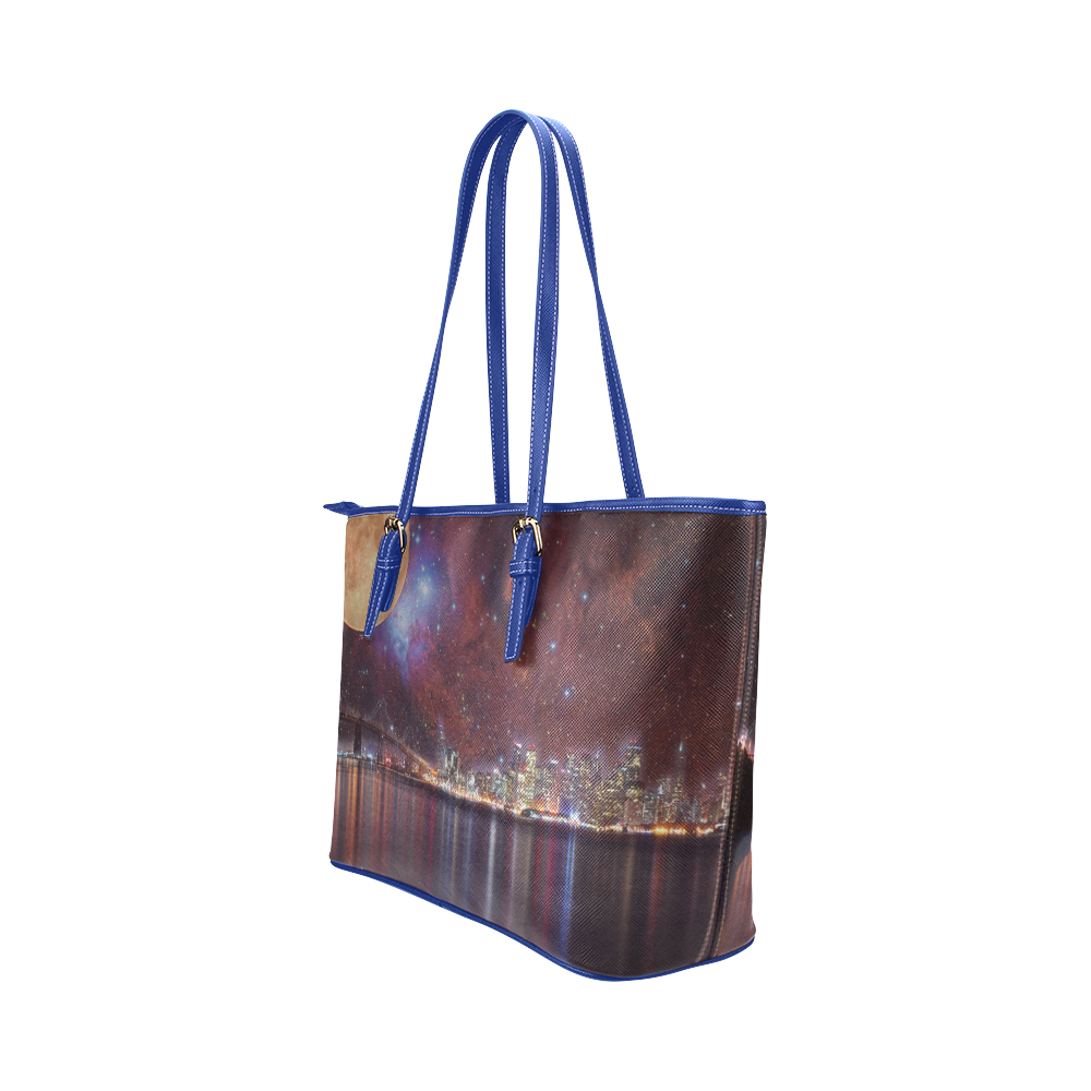 Strange Skies Leather Tote Bag/Small (Model 1651)