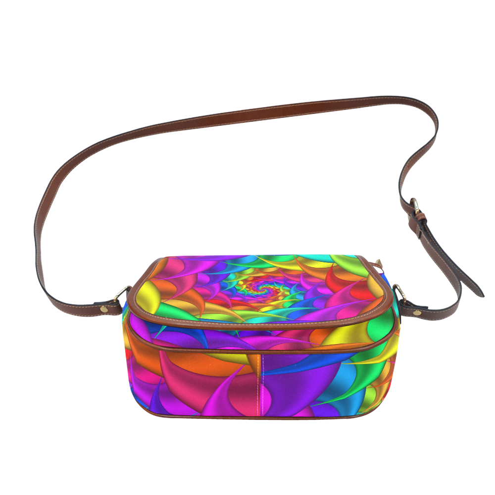Psychedelic Rainbow Spiral Saddle Bag/Large (Model 1649)