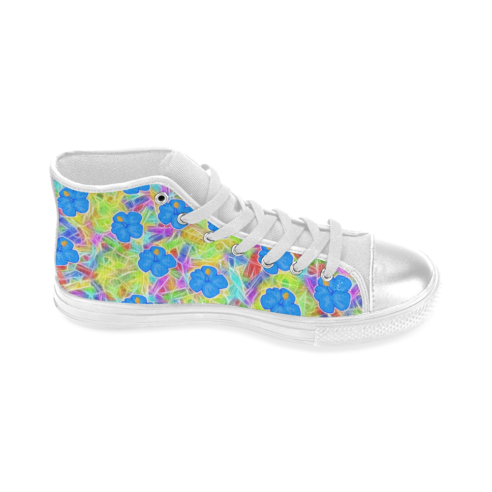 Pretty Blue Hawaiian Flowers Pattern Women's Classic High Top Canvas Shoes (Model 017)