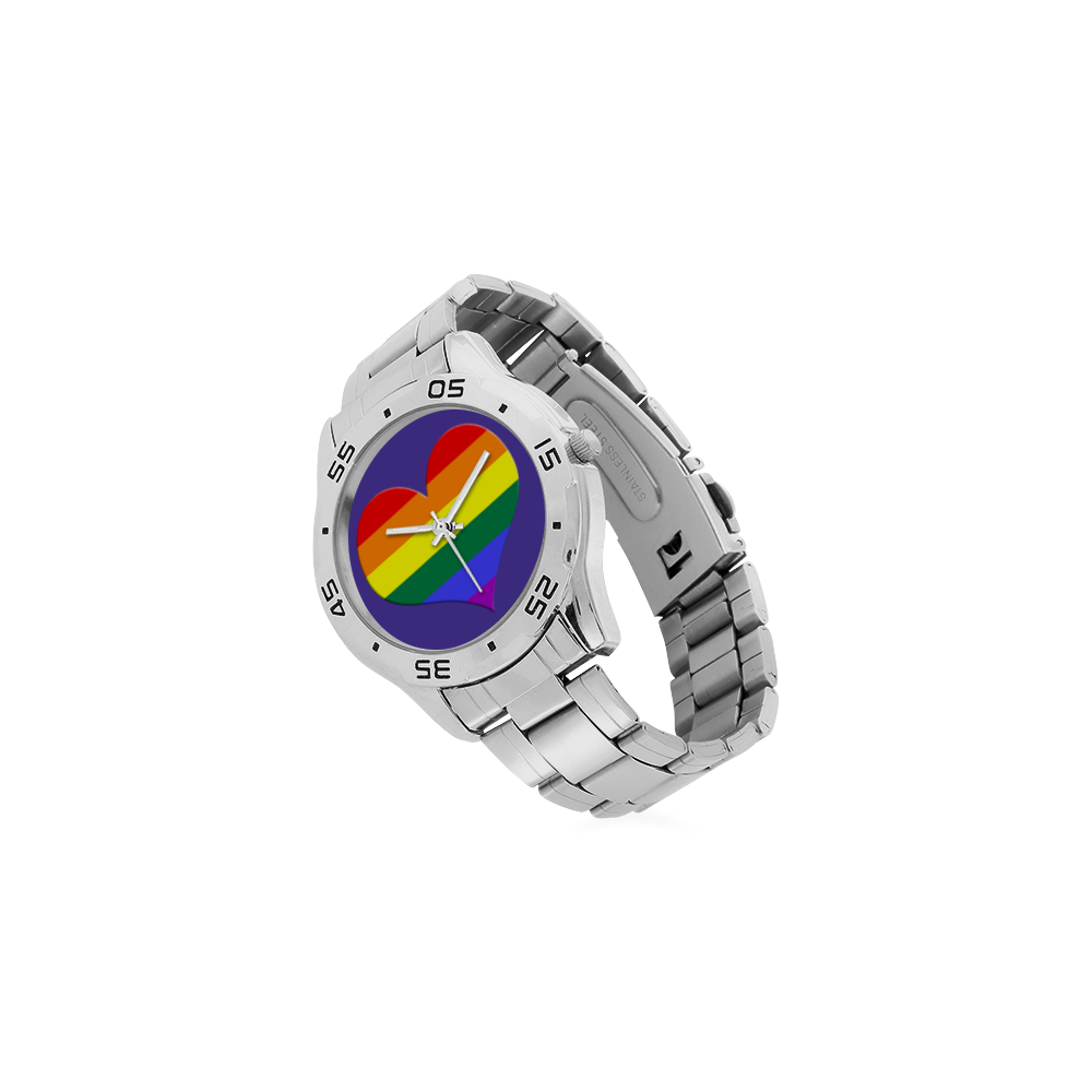 Gay Heart Rainbow Men's Stainless Steel Analog Watch(Model 108)