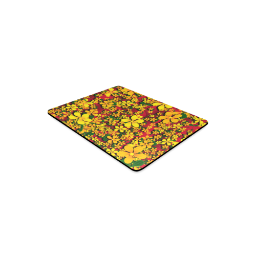 Pretty Orange & Yellow Flowers on Red Rectangle Mousepad