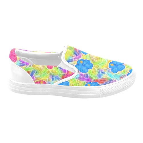 Pretty Pink Hawaiian Flowers Pattern Women's Unusual Slip-on Canvas Shoes (Model 019)