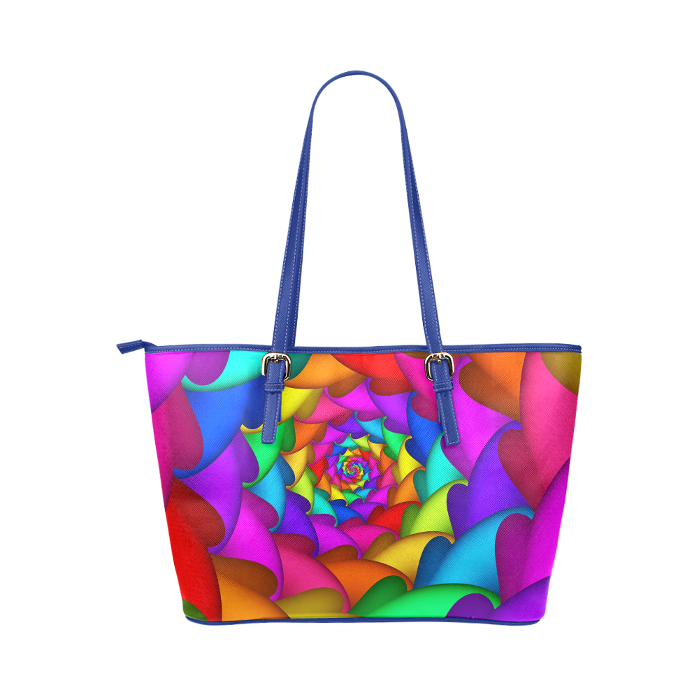 Psychedelic Rainbow Spiral Leather Tote Bag/Small (Model 1651)