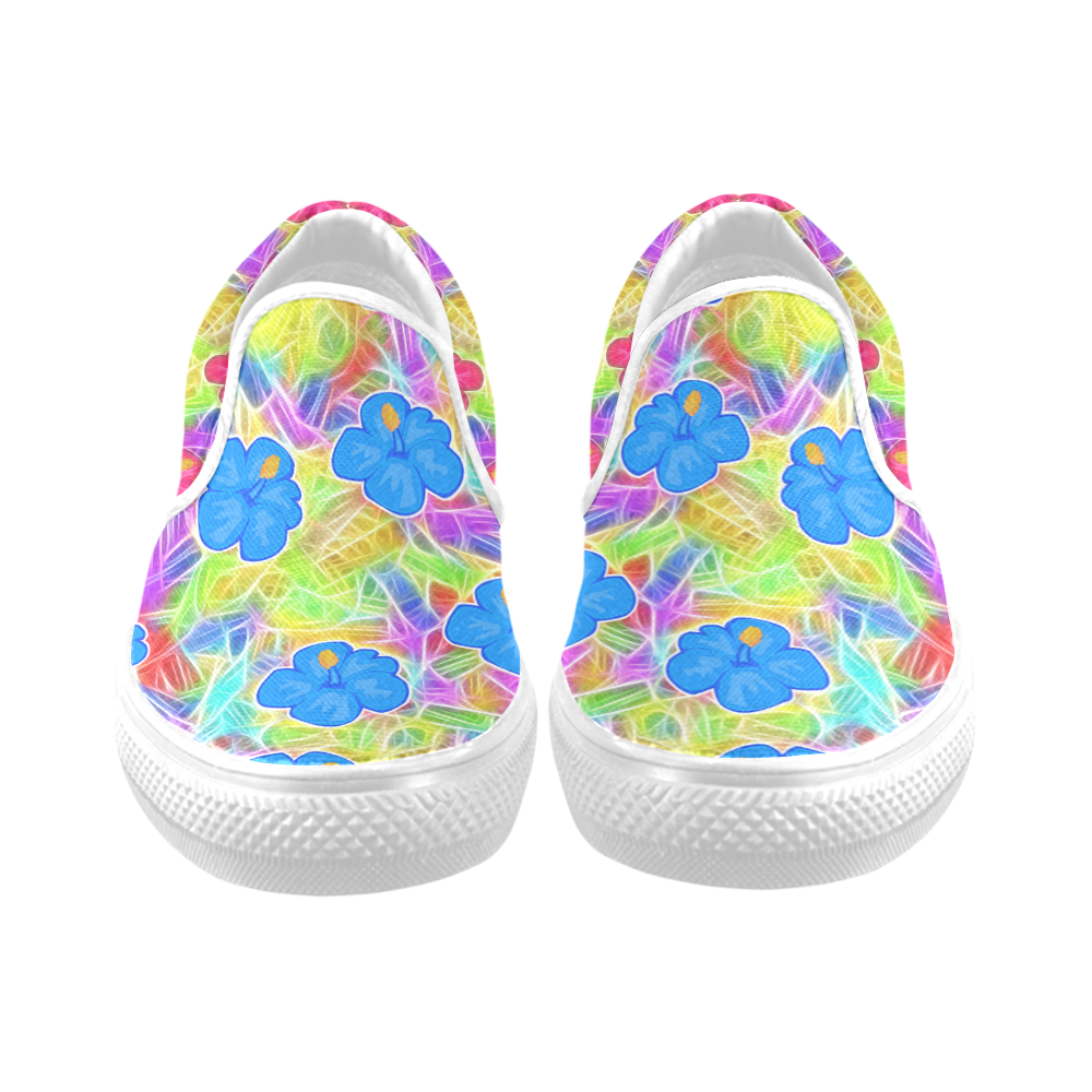 Pretty Pink Hawaiian Flowers Pattern Women's Unusual Slip-on Canvas Shoes (Model 019)