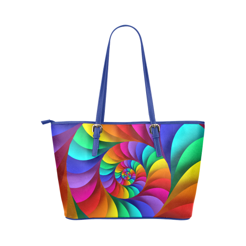 Psychedelic Rainbow Spiral Leather Tote Bag/Small (Model 1651)