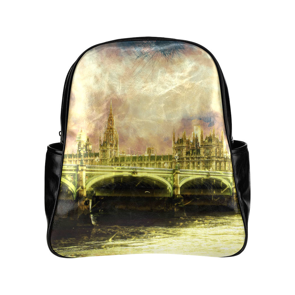Abstract Golden Westminster Bridge in London Multi-Pockets Backpack (Model 1636)