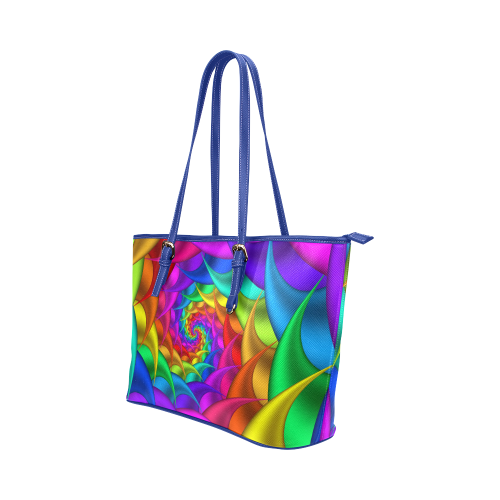 Psychedelic Rainbow Spiral Leather Tote Bag/Small (Model 1651)