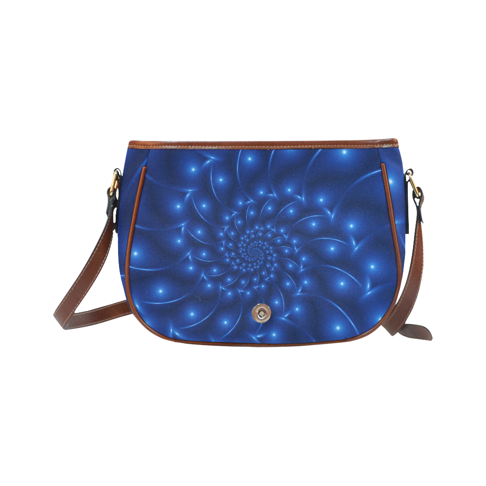 Glossy Blue Spiral Fractal Saddle Bag/Small (Model 1649) Full Customization