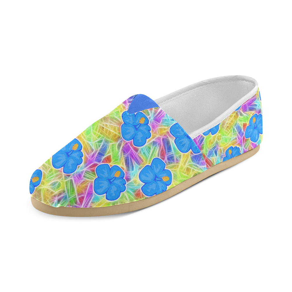 Pretty Blue Hawaiian Flowers Pattern Unisex Casual Shoes (Model 004 ...