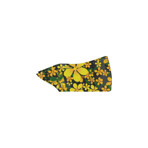 Pretty Orange & Yellow Flowers on Black Women's Unusual Slip-on Canvas Shoes (Model 019)