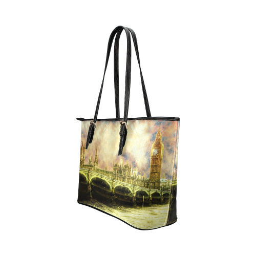 Abstract Golden Westminster Bridge in London Leather Tote Bag/Large (Model 1651)