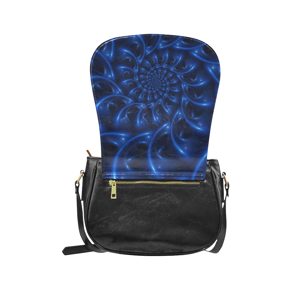 Glossy Blue Spiral Fractal Classic Saddle Bag/Small (Model 1648)