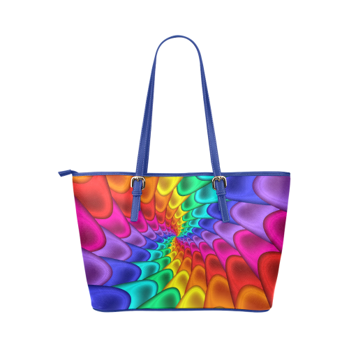 Psychedelic Rainbow Spiral Leather Tote Bag/Large (Model 1651)