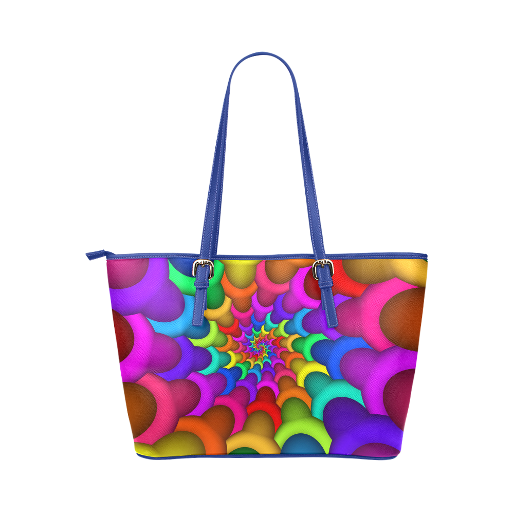 Psychedelic Rainbow Spiral Leather Tote Bag/Small (Model 1651)