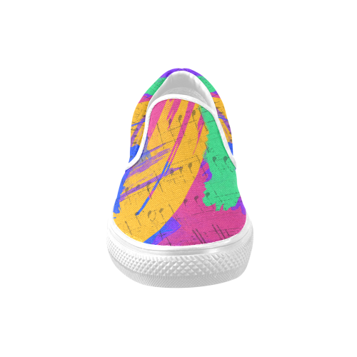 Groovy Paint Brush Strokes with Music Notes Women's Unusual Slip-on Canvas Shoes (Model 019)
