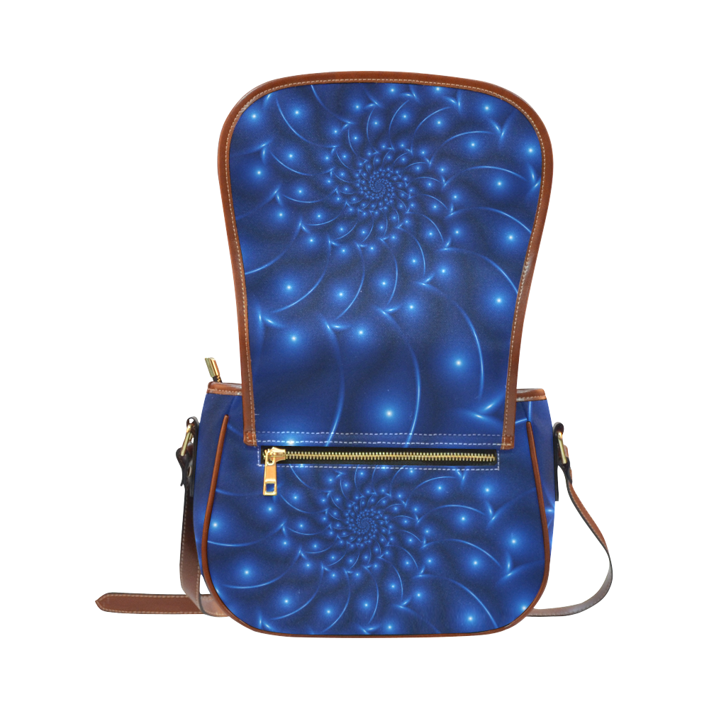 Glossy Blue Spiral Fractal Saddle Bag/Small (Model 1649) Full Customization