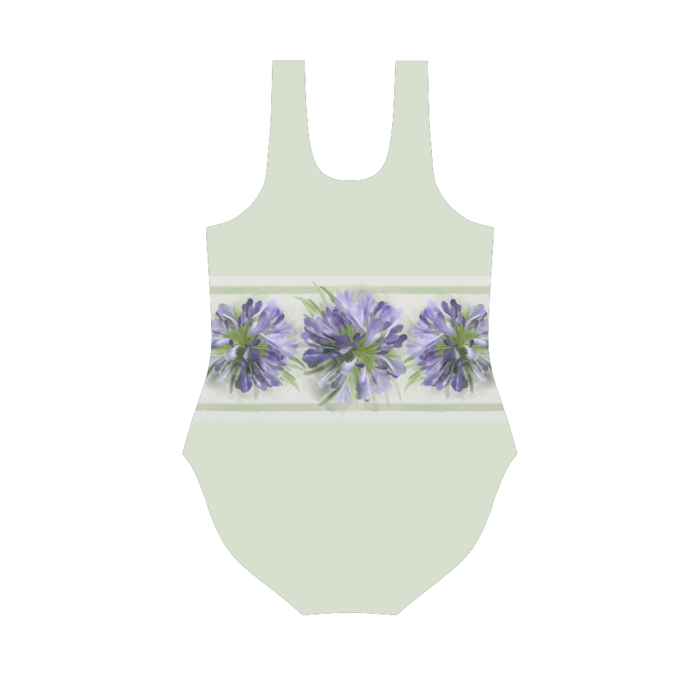 Purple Flower on green Vest One Piece Swimsuit (Model S04)