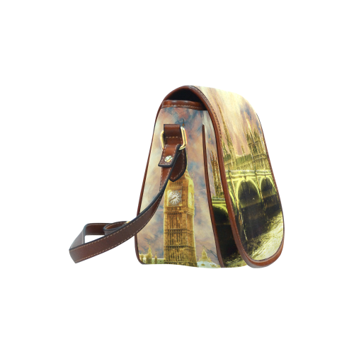 Abstract Golden Westminster Bridge in London Saddle Bag/Small (Model 1649) Full Customization