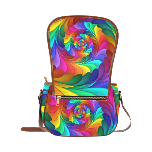 Psychedelic Rainbow Spiral Saddle Bag/Large (Model 1649)