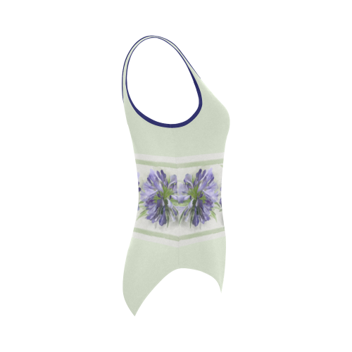 Purple Flower on green Vest One Piece Swimsuit (Model S04)