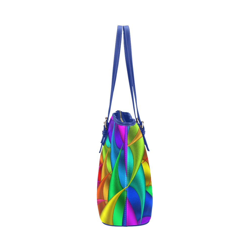 Psychedelic Rainbow Spiral Leather Tote Bag/Small (Model 1651)