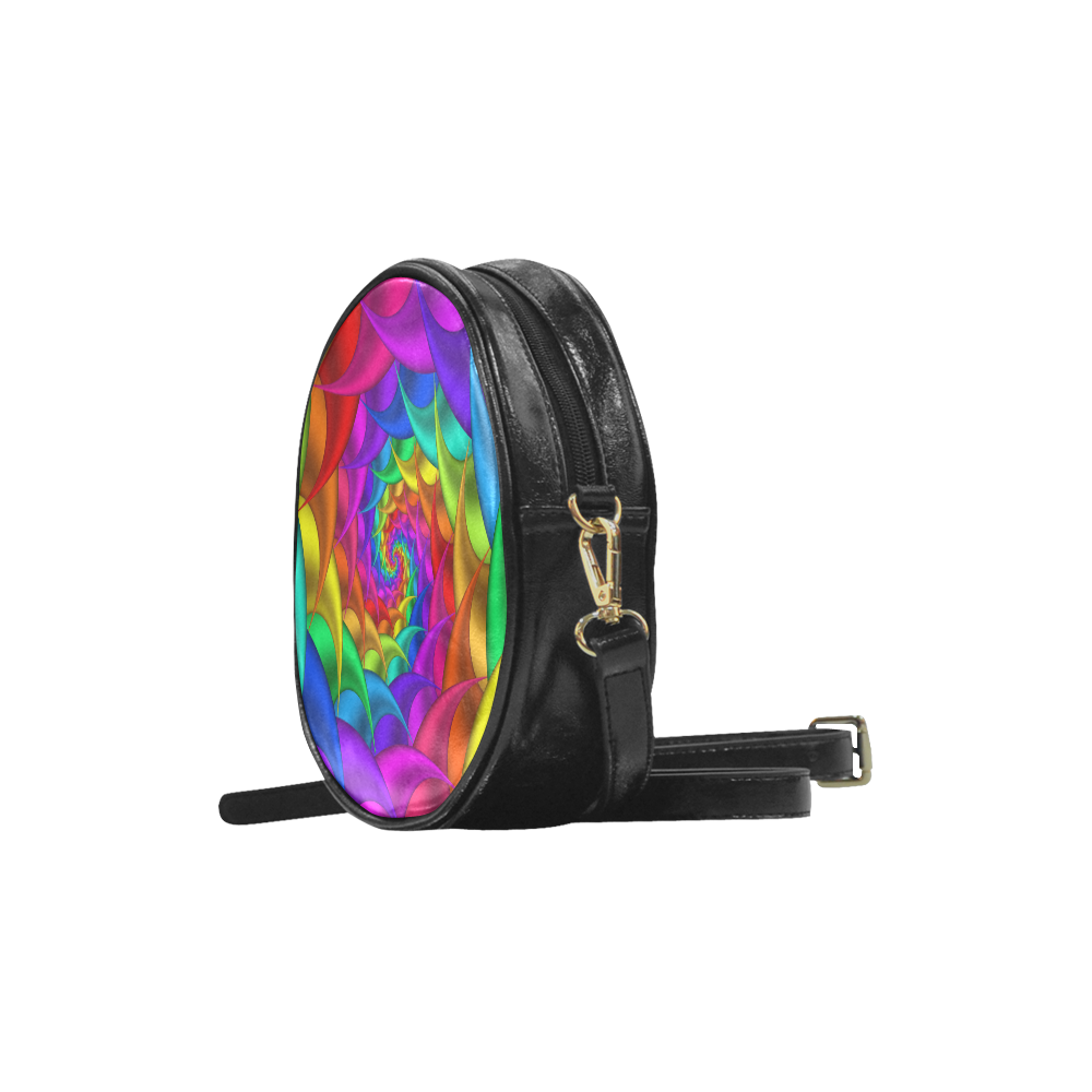 Psychedelic Rainbow Spiral Round Sling Bag (Model 1647)