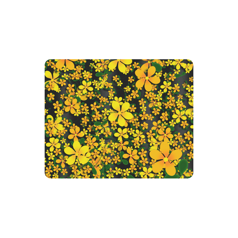 Pretty Orange & Yellow Flowers on Black Rectangle Mousepad