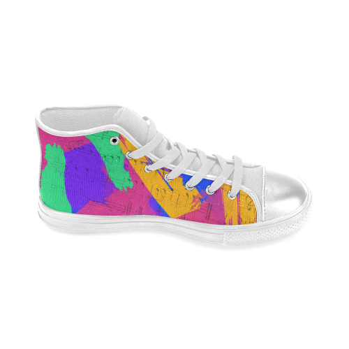 Groovy Paint Brush Strokes with Music Notes Women's Classic High Top Canvas Shoes (Model 017)