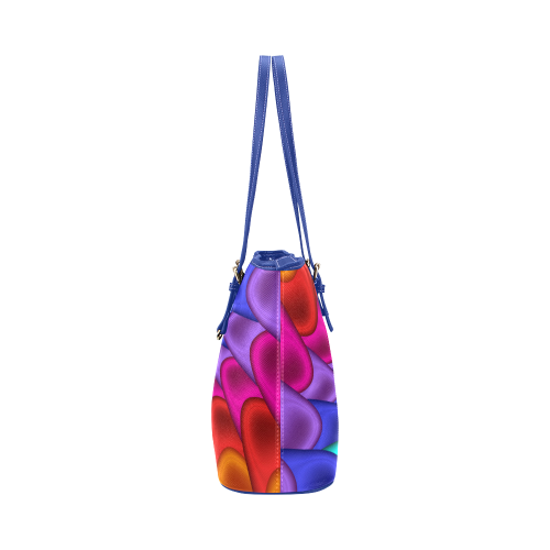 Psychedelic Rainbow Spiral Leather Tote Bag/Large (Model 1651)