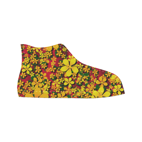 Pretty Orange & Yellow Flowers on Red Women's Classic High Top Canvas Shoes (Model 017)