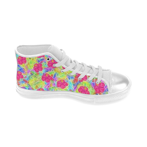 Pretty Pink Hawaiian Flowers Pattern Women's Classic High Top Canvas Shoes (Model 017)