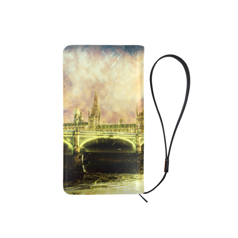 Abstract Golden Westminster Bridge in London Men's Clutch Purse （Model 1638）