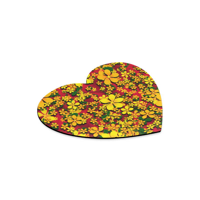 Pretty Orange & Yellow Flowers on Red Heart-shaped Mousepad