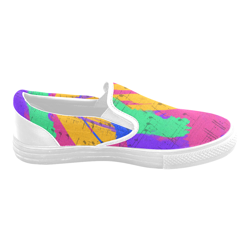 Groovy Paint Brush Strokes with Music Notes Women's Unusual Slip-on Canvas Shoes (Model 019)