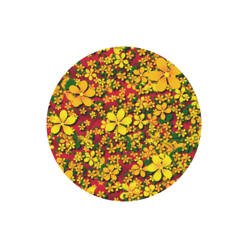 Pretty Orange & Yellow Flowers on Red Round Mousepad