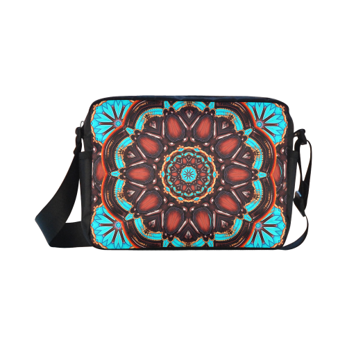 K172 Wood and Turquoise Abstract Classic Cross-body Nylon Bags (Model 1632)